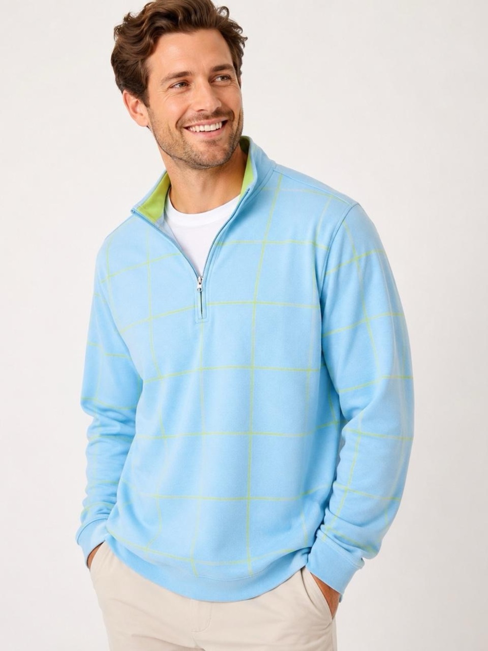 Alan Flusser Golf Performance Quarter-Zip Pullover–Men’s XXL-Blue & Lime Green